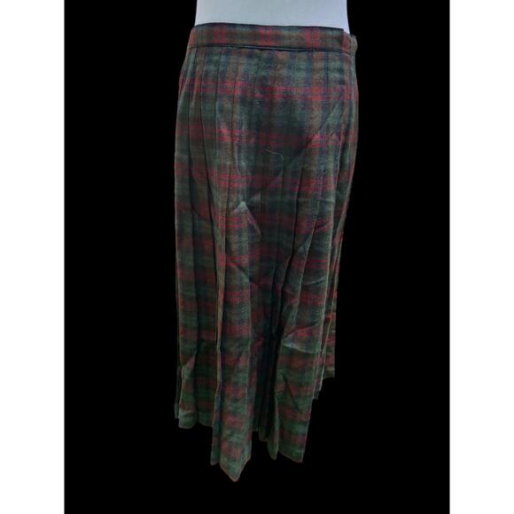 Vintage Rene Portier Plaid Tartan 100% Wool Pleated Skirt 1980's Fashion Sz 14 - Picture 3 of 9